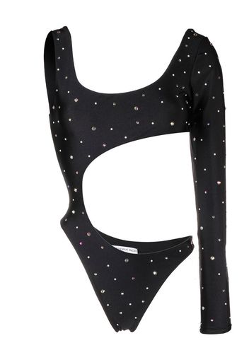 Alessandra Rich rhinestone-embellished one-shoulder bodysuit - Schwarz