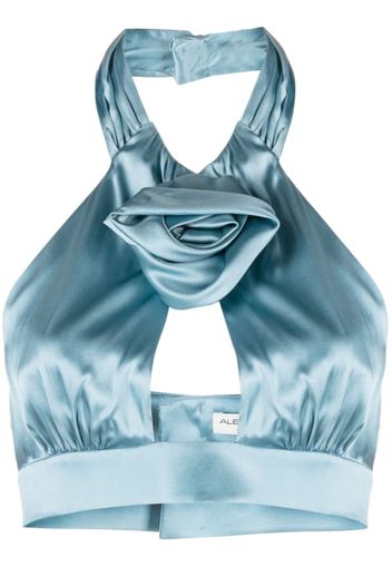 Alessandra Rich cut-out satin crop top - Blau