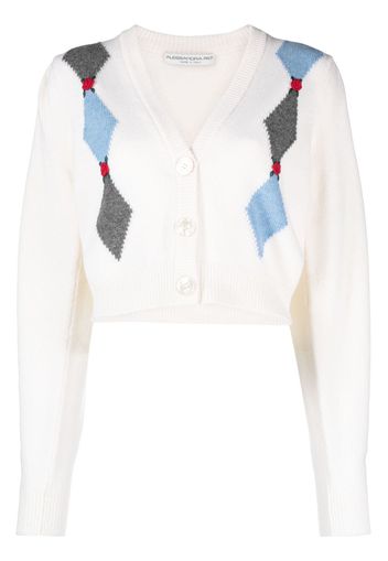 Alessandra Rich floral-embellished argyle wool cardigan - Weiß