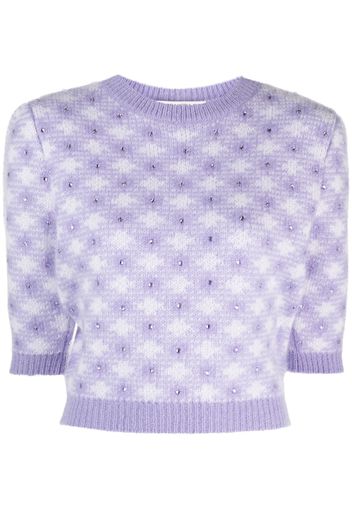 Alessandra Rich check-pattern rhinestone-embellished knitted top - Violett