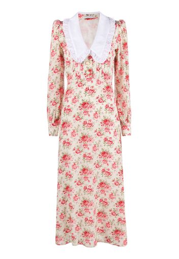 Alessandra Rich rose-print silk midi dress - Nude