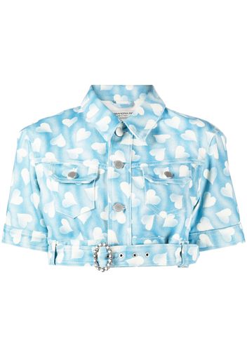 Alessandra Rich heart-print cropped denim jacket - Blau