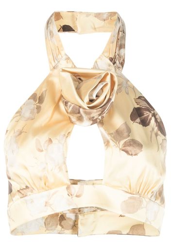 Alessandra Rich cut-out satin crop top - Nude