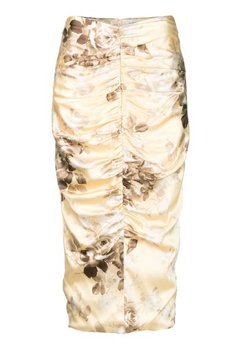 Alessandra Rich rose-print ruched pencil skirt - Gelb