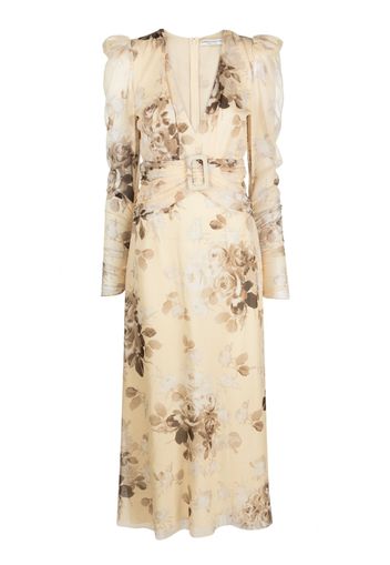 Alessandra Rich floral-print belted silk dress - Nude