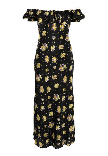 Alessandra Rich Daisy-print off-shoulder silk dress - Schwarz