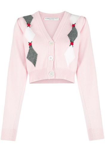 Alessandra Rich intarsia-knit floral-detail cardigan - Rosa