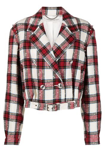 Alessandra Rich plaid-print cropped jacket - Weiß