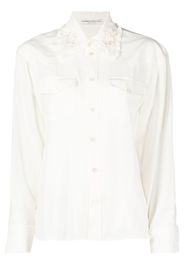 Alessandra Rich floral-embroidered silk shirt - Weiß