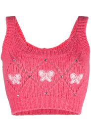 Alessandra Rich bow-embroidered sleeveless knitted top - Rosa