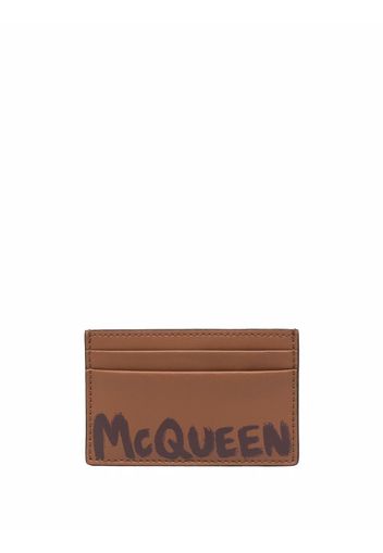 Alexander McQueen logo-print leather cardholder - Braun