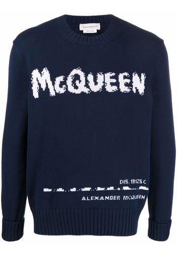 Alexander McQueen intarsia-knit cotton jumper - Blau