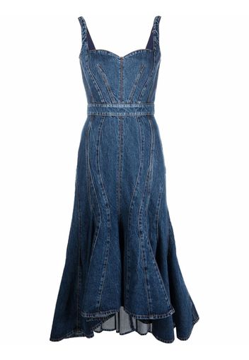 Alexander McQueen corset-style fluted denim dress - Blau