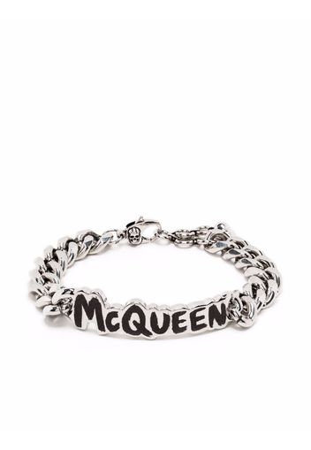 Alexander McQueen logo-plaque chain-link bracelet - Silber