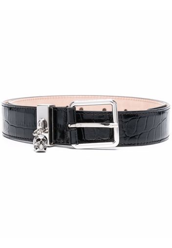 Alexander McQueen Skull-charm crocodile-embossed belt - Schwarz