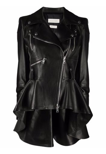 Alexander McQueen leather peplum biker jacket - Schwarz