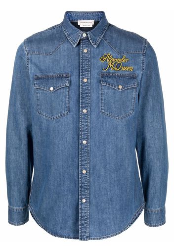 Alexander McQueen logo-embroidered denim shirt - Blau