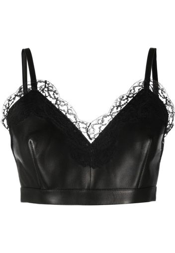 Alexander McQueen cropped lace-trim leather top - Schwarz