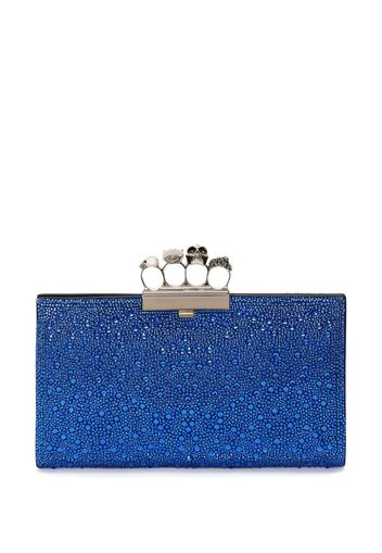 Alexander McQueen Clutch in Glitter-Optik mit Totenkopf - Blau