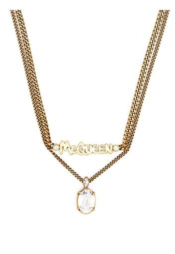 Alexander McQueen logo-plaque brass necklace - Gold