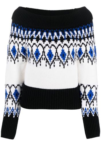 Alexander McQueen patterned off-shoulder jumper - Weiß