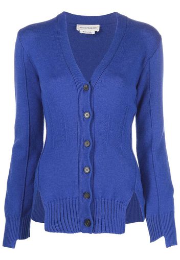 Alexander McQueen V-neck cashmere knitted cardigan - Blau