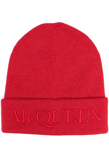 Alexander McQueen logo-embroidered knitted hat - Rot