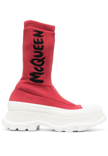 Alexander McQueen sock-style logo-print boots - Rot