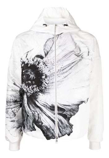 Alexander McQueen floral-print hooded jacket - Weiß