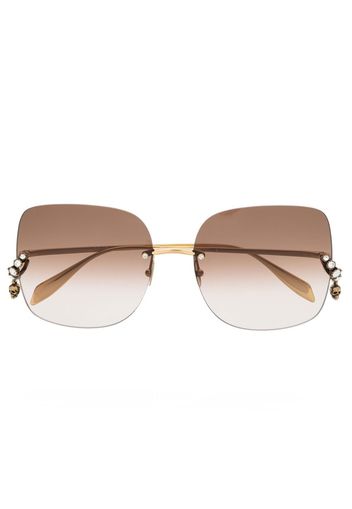 Alexander McQueen skull-pendant square-frame sunglasses - Gold