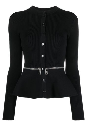 Alexander McQueen zippered peplum cardigan - Schwarz