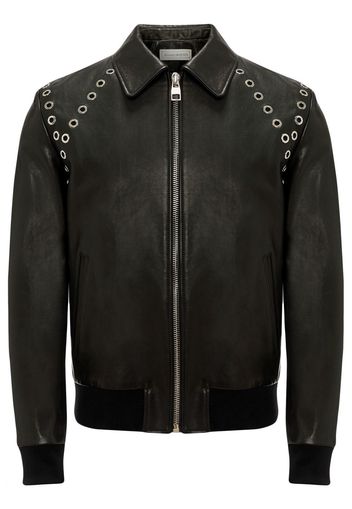 Alexander McQueen punch-holes zip-up leather jacket - Schwarz