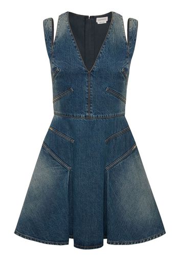 Alexander McQueen V-neck denim minidress - Blau