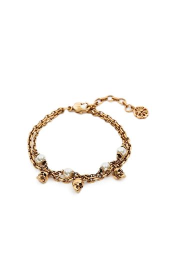 Alexander McQueen pearl skull double-chain bracelet - Gold