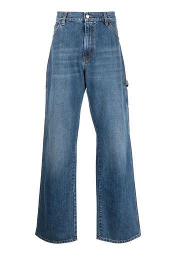 Alexander McQueen embroidered-logo wide-leg utility jeans - Blau