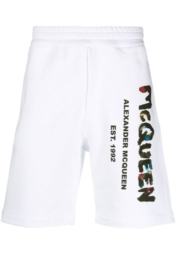 Alexander McQueen Graffiti-print cotton track shorts - Weiß