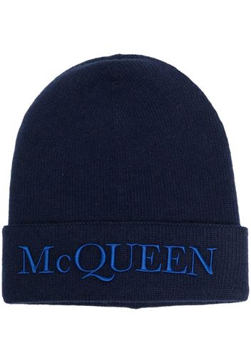 Alexander McQueen logo-embroidered cashmere beanie - Blau