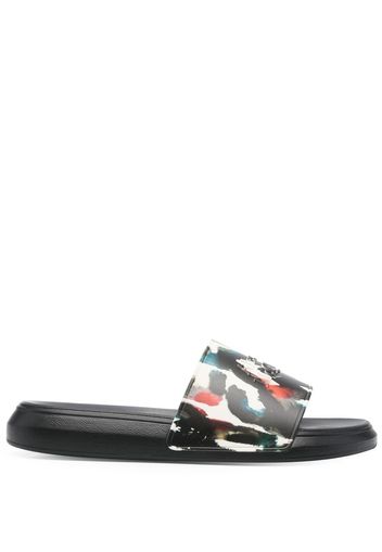 Alexander McQueen graphic logo print pool slides - Schwarz