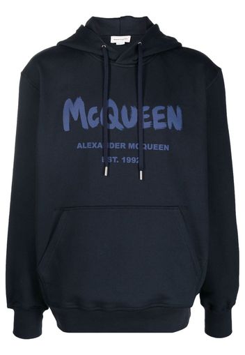 Alexander McQueen logo-print cotton hoodie - Blau