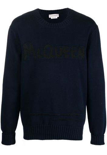 Alexander McQueen logo-intarsia crew neck jumper - Blau