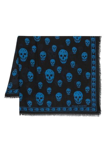 Alexander McQueen skull-print frayed-edge scarf - Schwarz