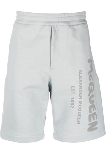 Alexander McQueen logo-print cotton track shorts - Blau