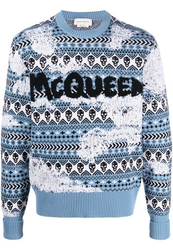 Alexander McQueen graffiti-logo fairisle jumper - Blau