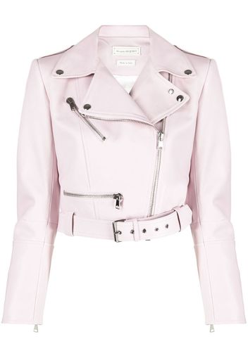 Alexander McQueen cropped leather biker jacket - Rosa