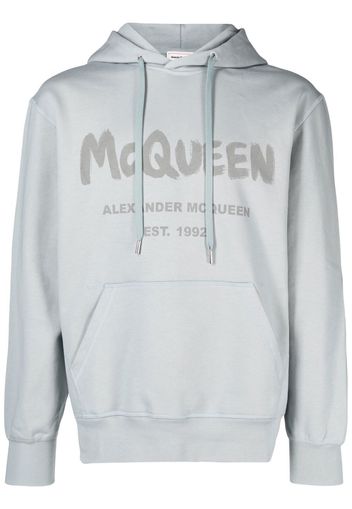 Alexander McQueen logo print drawstring hoodie - Grau