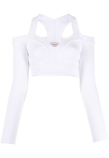 Alexander McQueen cold-shoulder cropped knit top - Weiß