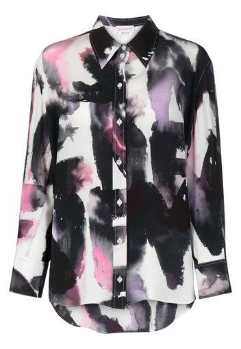 Alexander McQueen watercolour graffiti silk shirt - Schwarz