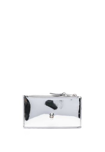 Alexander McQueen skull-embellished metallic-effect wallet - Silber