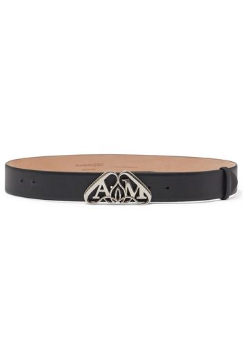 Alexander McQueen Seal-logo leather belt - Schwarz
