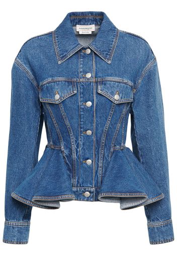 Alexander McQueen Jeansjacke mit Schößchen - Blau